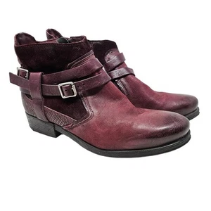 Miz Mooz Daryn 38 Burgundy Leather Ankle Boot Buckle Boho Western Cowgirl - Picture 1 of 5
