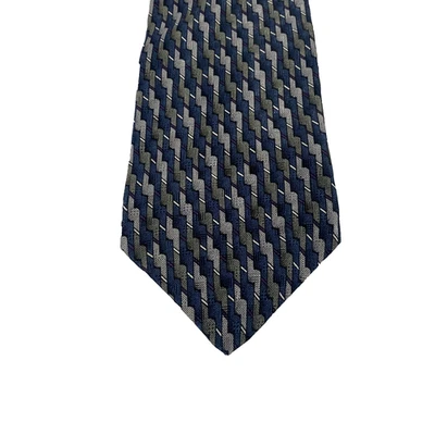 Corbata tejida geométrica Allyn Saint George para hombre azul gris seda hecha en EE. UU. Foto 1 de 4
