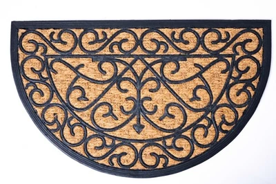 Relief Fußmatte KLARA 45 x 75 x 1,5 cm Gummi/Kokos halbrund Ornamente rutschfest - Bild 1 von 4