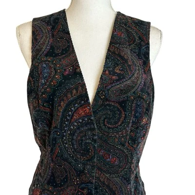 Chaleco de pana de colección para mujer pequeño ecuestre occidental cachemira negro multi vaquera Foto 1 de 4