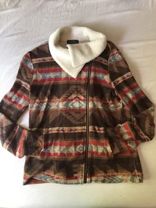 Lauren Ralph Lauren Jacket Women L Southwest Aztec Sherpa Lined Collar Knit - Picture 1 of 11