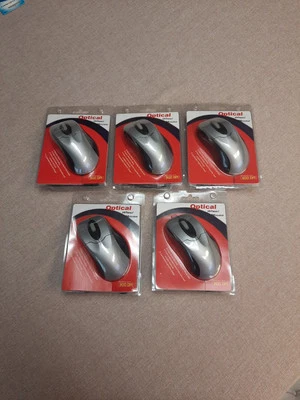 5 X OPTICAL 3-BUTTON WHEEL MOUSE WIRED 800 DPI RESOLUTION ERGONOMIC DESIGN - Image 1 of 4