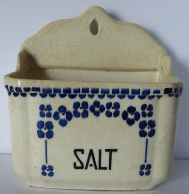 Caja de sal vintage colgante de pared azul marfil #293 granja 6" de ancho primitivo de moda Foto 1 de 4