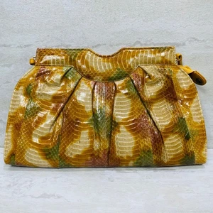 J Renee Vintage Clutch Handtasche Schlangenprägung gelb braun grün Crossbody - Bild 1 von 8