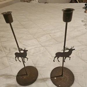 Metal Elk Candle Holders Set Of 2 - Picture 1 of 3