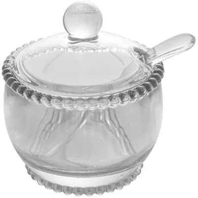 - Azucarero con cuentas de cristal perla con tapa y cuchara - soporte para azúcar, d Foto 1 de 4