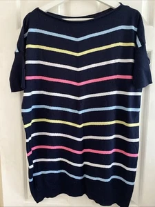 Rainbow Short Sleeve Slash Neck Longline Jumper 50% Cotton Size 14 - Picture 1 of 2