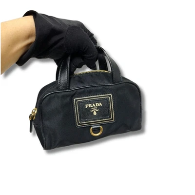 Mini Bolso de Mano PRADA Nylon Cuero Saffiano Accesorio Bolsa Color Negro NNBp51 Foto 1 de 4