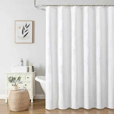  Cortina de Ducha Navidad 3D Copo de Nieve Repujado, Tela Impermeable Blanca Foto 1 de 4