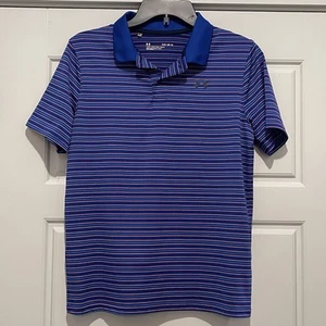 Under Armour Loose Fit Boys Polo Shirt Blue Stripe Youth L - Picture 1 of 7