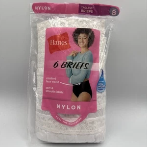 Hanes Nylon Tagless Briefs Lace Waist Cotton Liner 6 Pack Women's Size 8 New - Picture 1 of 7