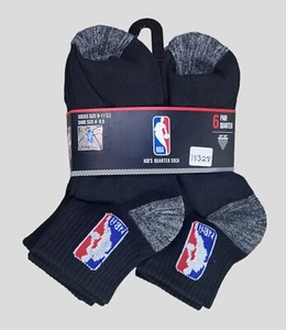 NBA Boys 1/4 Crew Socks Net Dry Logo Basketball 6 Pair Shoe Size 4Y-9.5Y Black - Picture 1 of 4