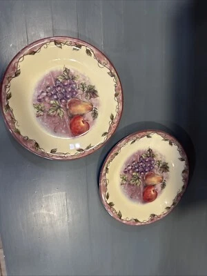 JC Penny Home Collection Melamine Salad Dessert Luncheon Plate Lot Of 2 Fruit 9” - Image 1 of 4