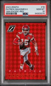 Patrick Mahomes 2023 Zenith 1994 Pacific Red Football Card #18 Graded PSA 10 - Picture 1 of 2
