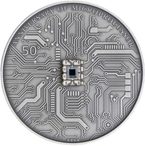 2021 $5 Microchip 50th Anniversary 2oz Antiqued Silver Coin - Picture 1 of 5