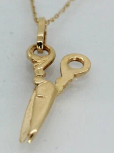Solid 10K Yellow Gold Scissor Charm Pendant Necklace 18" Chain - Picture 1 of 4