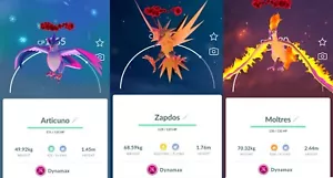 Pokémon Go Dynamax Articuno/Zapdos/Moltres No Brillante Pokemon Trade Go Trade 20k - Imagen 1 de 4