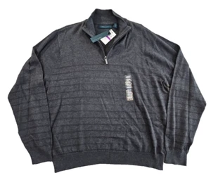 Perry Ellis Charcoal Gray Knit Sweater 1/2 Zip striped Men's Size XXL NEW - Picture 1 of 16