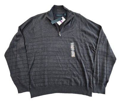 Perry Ellis Charcoal Gray Knit Sweater 1/2 Zip striped Men's Size XXL NEW - Image 1 of 4