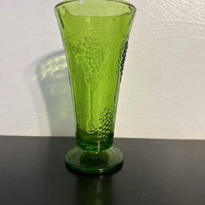 Vintage Indiana Art Glass Vase Tall Footed Harvest Grape pattern Colony Green - Picture 1 of 6