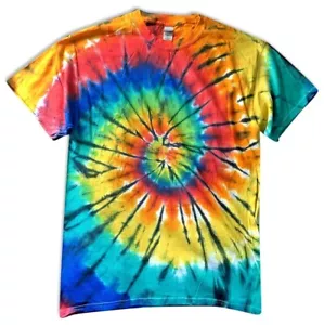 Tie And Dye T Shirt Motifs Arc-en-Ciel Hippie Hobo Woodstock Rétro Bohémien LG - Photo 1/5