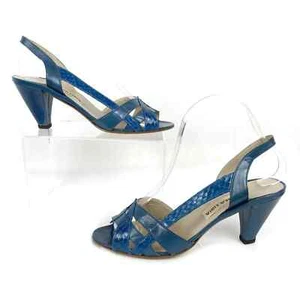 Linea Lidia Womens Heels Blue Leather Strappy Slingback Peep Toe EUR 36.5 - Picture 1 of 8