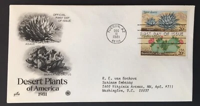 Desert Plants of America 1981 FDC First Day Issue Beavertail Cactus Agave - Image 1 of 2