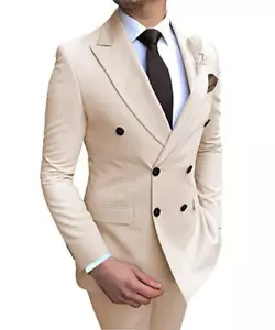 Men Suits 2pcs Slim Casual Groomsmen Lapel Tuxedos Wedding Suit Blazer Pants - Picture 1 of 19