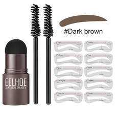 Brow Stamp Shaping Kit Eyebrow Definer Makeup + 2x Brush+10x Eyebrow Stencil Set