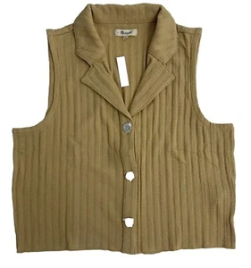 Madewell Mix-Button Ribbed Polo Tank Shirt Sleevess Tan Brown Size L New - Picture 1 of 7