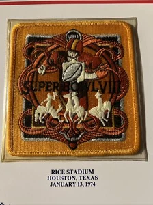 Tarjeta parche oficial de la NFL Super Bowl 8 Dolphins Vikings 1974 Willabee Ward SB VIII - Imagen 1 de 3