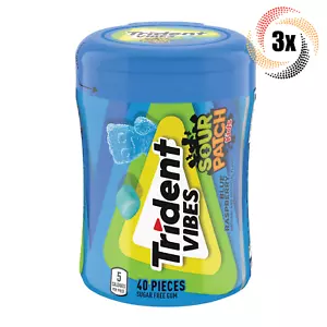 3x Bottles Trident Vibes Sour Patch Kids Blue Raspberry Gum | 40 Pieces Each - Picture 1 of 2