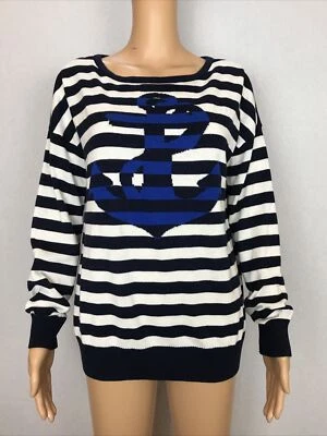 Ограниченный полосатый темно-синий белый свитер размер M Anchor морская шерстяная смесь. 12 - Изображение 1 из 4