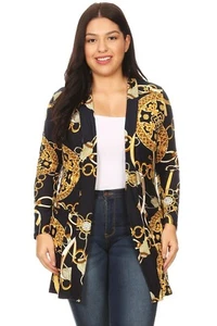 Chain Print Gold Colored Blazer Cardigan PLUS - Picture 1 of 5