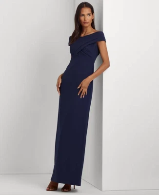 Lauren Ralph Lauren Women Navy Off-The-Shoulder Column Gown Size 18 NWT 245$ - Image 1 of 4