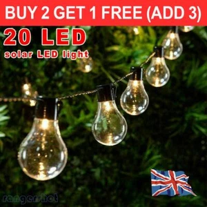 Retro Solar String Lights Outdoor Garden LED Festoon Party Globe 20 Bulbs Light~ - Picture 1 of 13