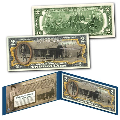 BILLY THE KID Wild West Old West Outlaw 美国 2 美元钞票 - 罕见照片打板球 — 第 1/3 张图片