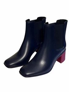 JEFFREY CAMPBELL Rain Boots RAINY DAY Size 7 M Navy Red Heel - Picture 1 of 9