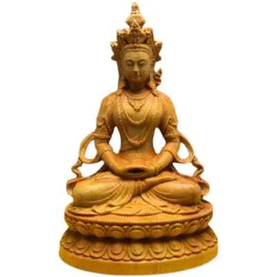 10.8*7.3*5.3cm Handmade Buddhist Boxwod Green/White Tara Buddha Carving Collect - Image 1 of 4