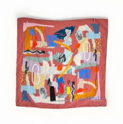 ELLEN RUTT x Gorman Artist Collab Cotton Silk Scarf Geometric Shapes 34” Rare! - Image 1 of 4