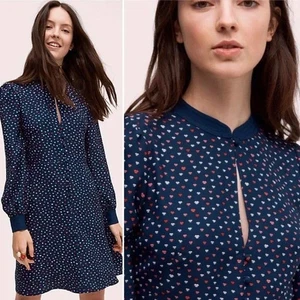 Vestido Kate Spade Crepé Labios Azul Marino - Manga Larga Talla 14 - Imagen 1 de 9