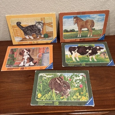 Lot of 5 Vintage Ravenburger Tray Puzzle -15 Pieces USED - Image 1 of 4