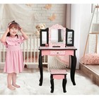 Kids Vanity Wooden Makeup Table Set for Girls Princess Three-Fold Mirror Dresser