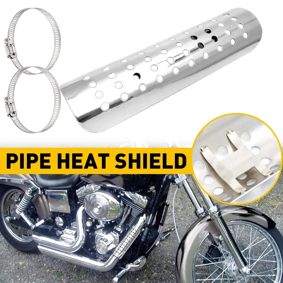 Chrome Motorcycle For Muffler Exhaust Pipe Heat Shield Cover Protector Aluminum - Image 1 of 4