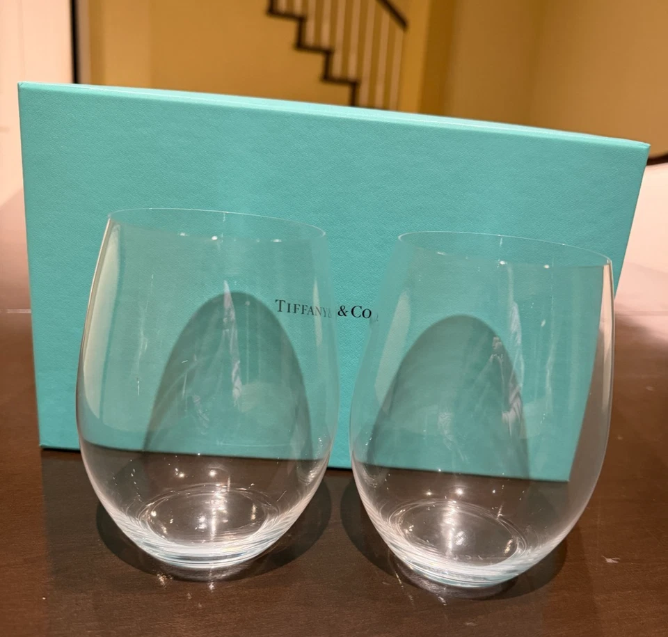 Juego de 2 vasos Tiffany & Co Riedel de cristal blanco sin tallo 13 oz Foto 1 de 1