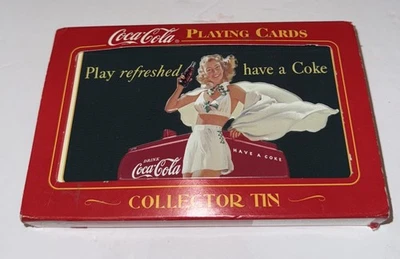 VTG New Coca Cola Playing Card Set Tin Double Deck Coke Refreshed Women Swimsuit - Image 1 of 2
