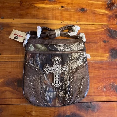Bolso Bandolera Bolso de Mano Marca Mossy Oak para Mujer Camuflado Marrón Plata Cruz Nuevo con Etiquetas (B4) Foto 1 de 4