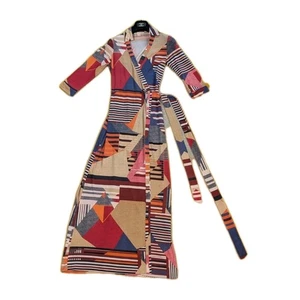Diane Von Furstenberg size 4 100% Silk Geometric Pyramid Stripe DVF Maxi Dress - Picture 1 of 17