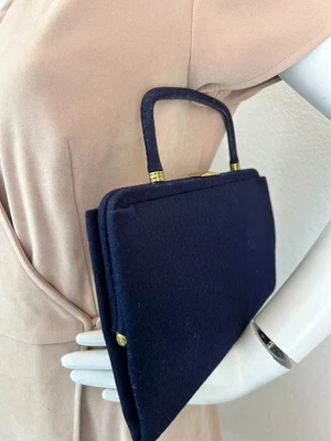 Bolso sin asas de lana Garay años 40-50 único tono dorado cierre asa azul bolso de mano pequeño Foto 1 de 4