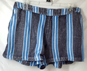 A New Day Shorts L Blue Gray Striped Pull On Elastic Back Flat Front Linen Blend - Picture 1 of 11